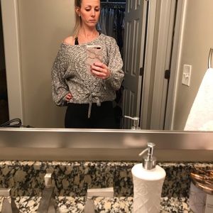 Gray faux tie sweater